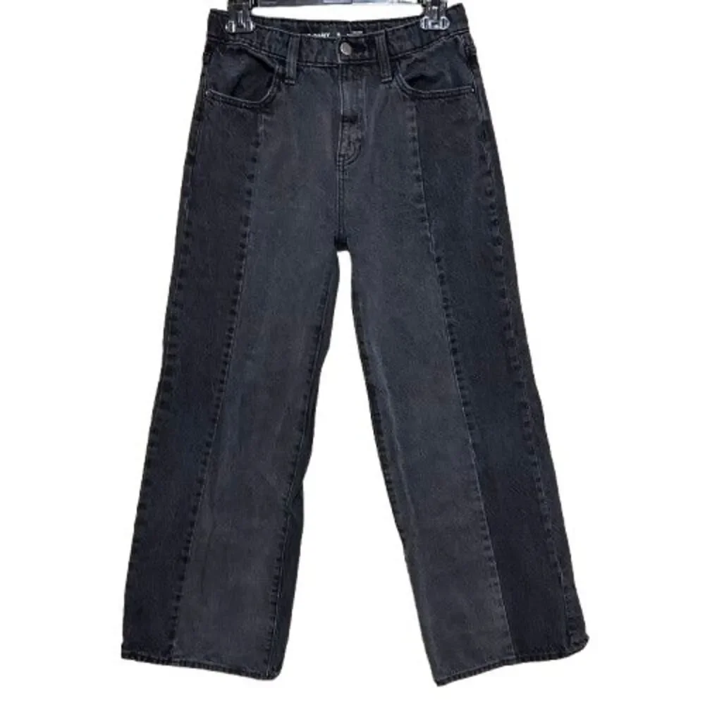 Old Navy High Rise Baggy Wide Leg Jeans Girls Size 16 Faded Black Grunge Skater